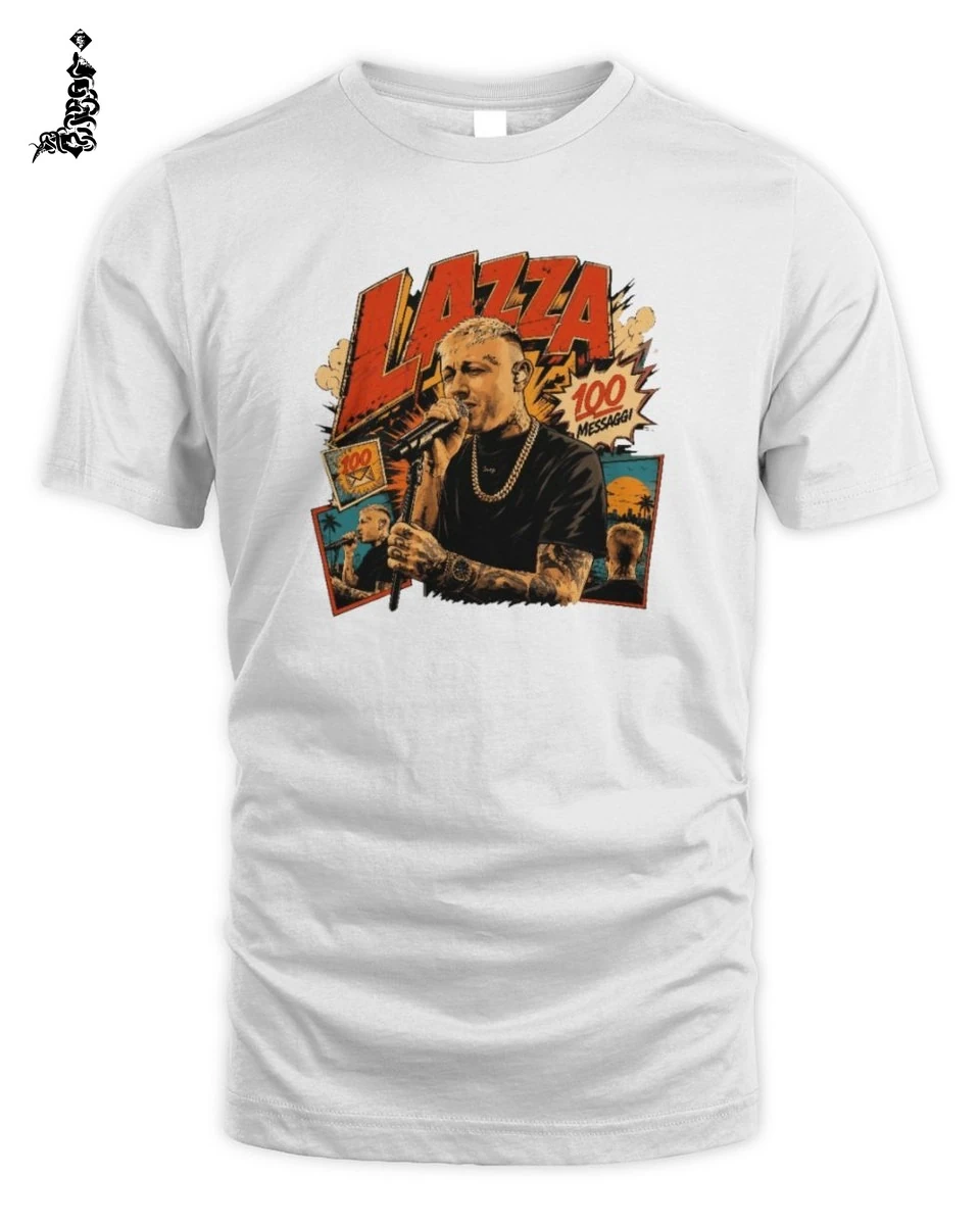 T-Shirt Unisex Lazza 100 Messaggi Stile Fumetto Pop Art 1 Lazza Rap Merch