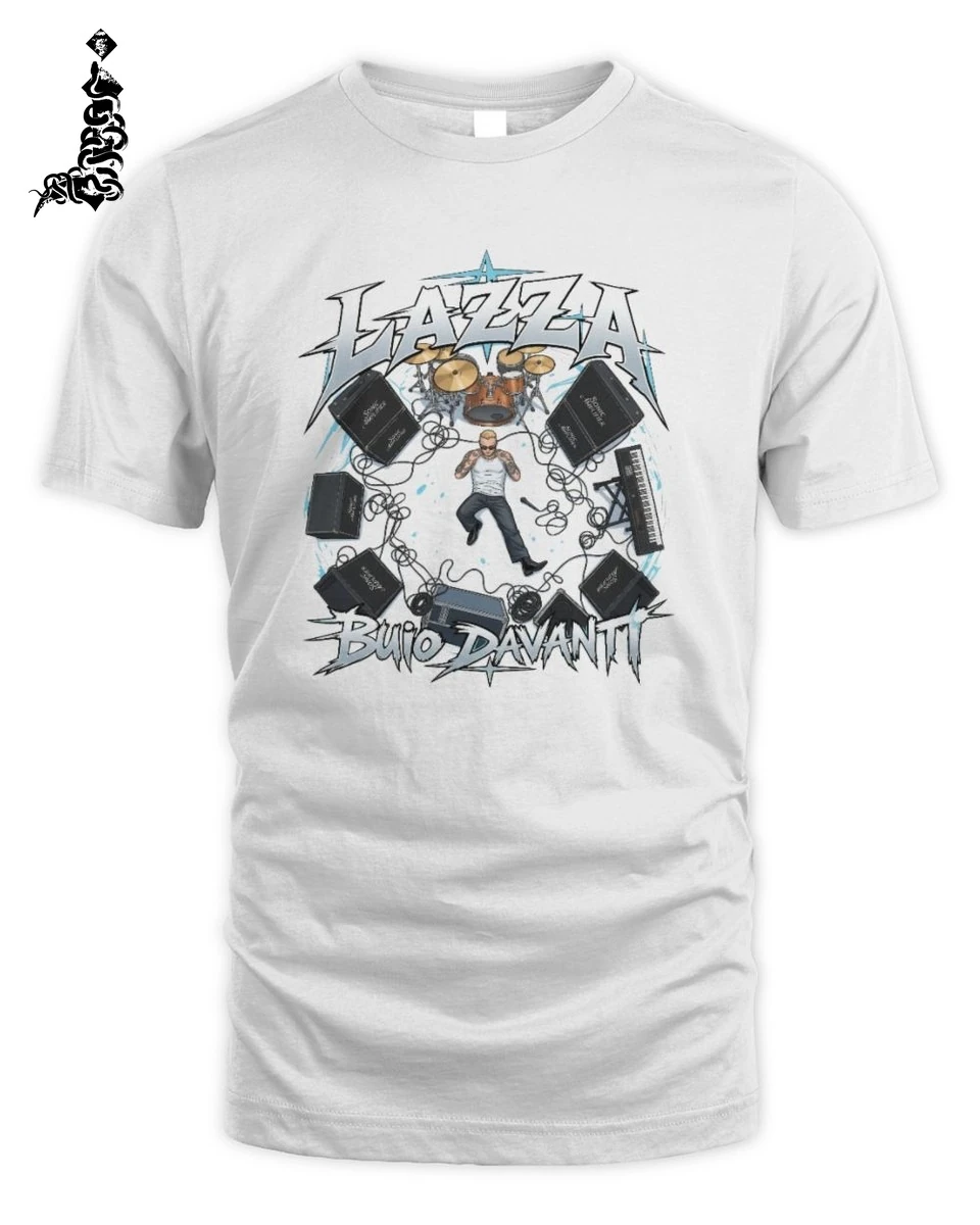 Lazza Merch T-Shirt Unisex Bianca Buio Davanti Edizione Tour 1 Merch ufficiale concerto Lazza Buio Davanti