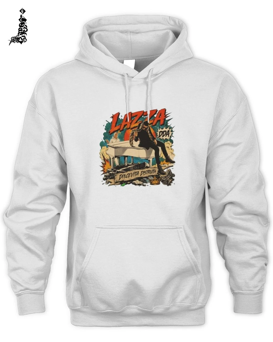 T-Shirt Lazza Dolcevita Distrutta Stile Vintage Fumetto Unisex in 100% Cotone 2 Lazza Rap Merch