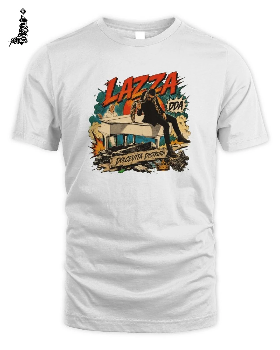 T-Shirt Lazza Dolcevita Distrutta Stile Vintage Fumetto Unisex in 100% Cotone 1 Lazza Rap Merch