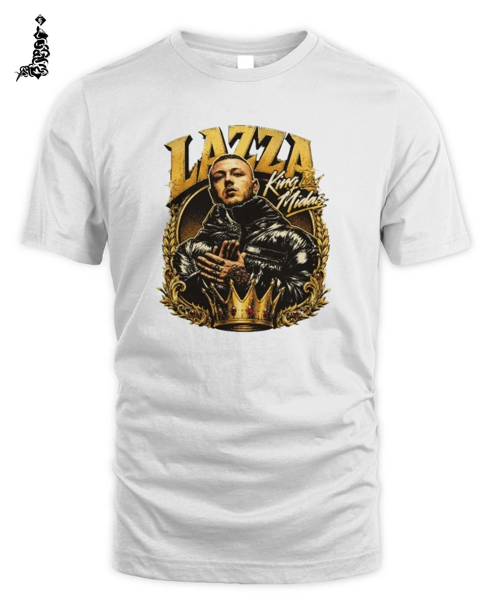 Maglietta Lazza Re Mida Corona d'Oro Unisex T-Shirt in Puro Cotone 1 Lazza Rap Merch