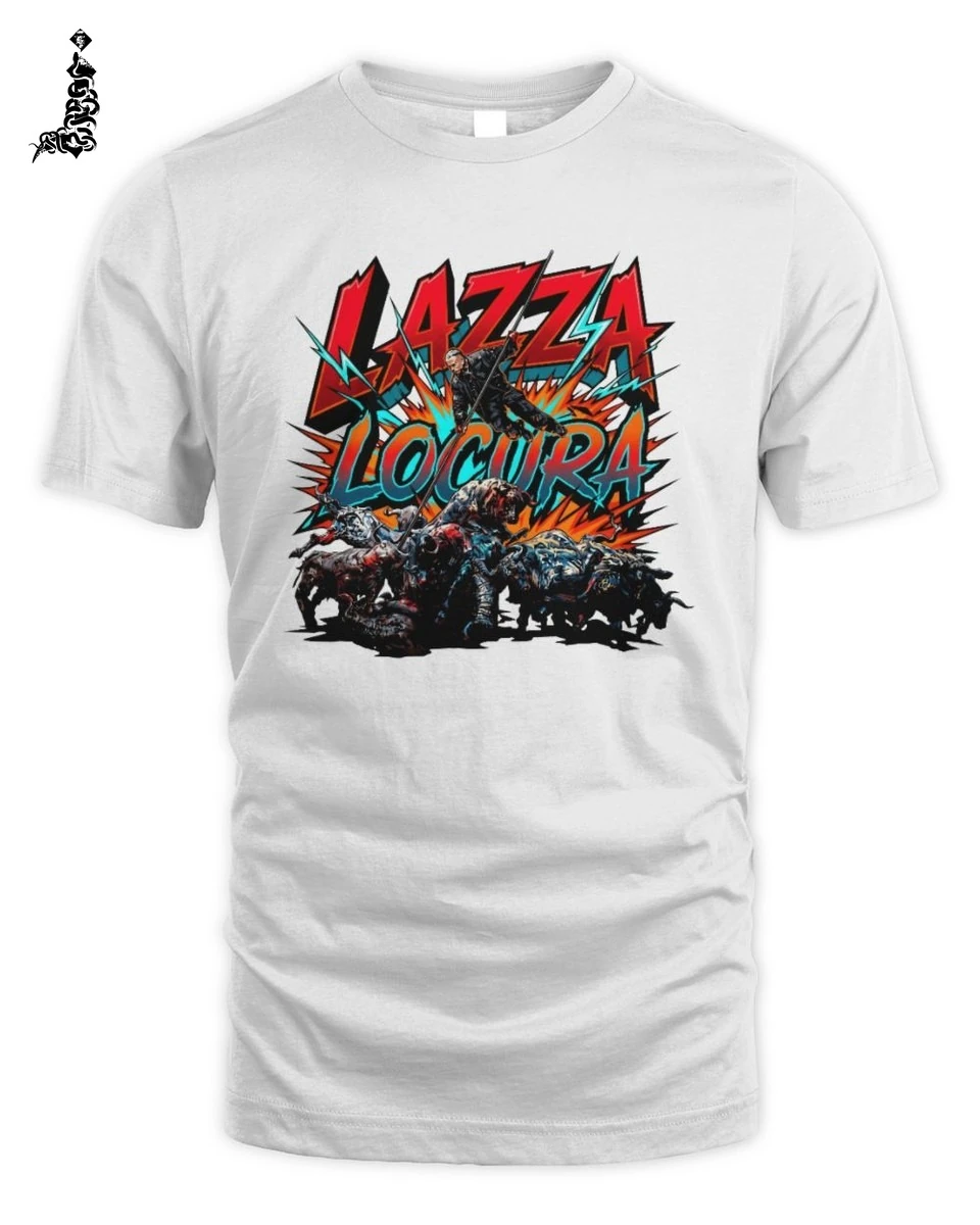 T-Shirt Lazza Locura Unisex in Cotone Bianco - Edizione Grafica Streetwear Trap 1 Lazza Rap Merch