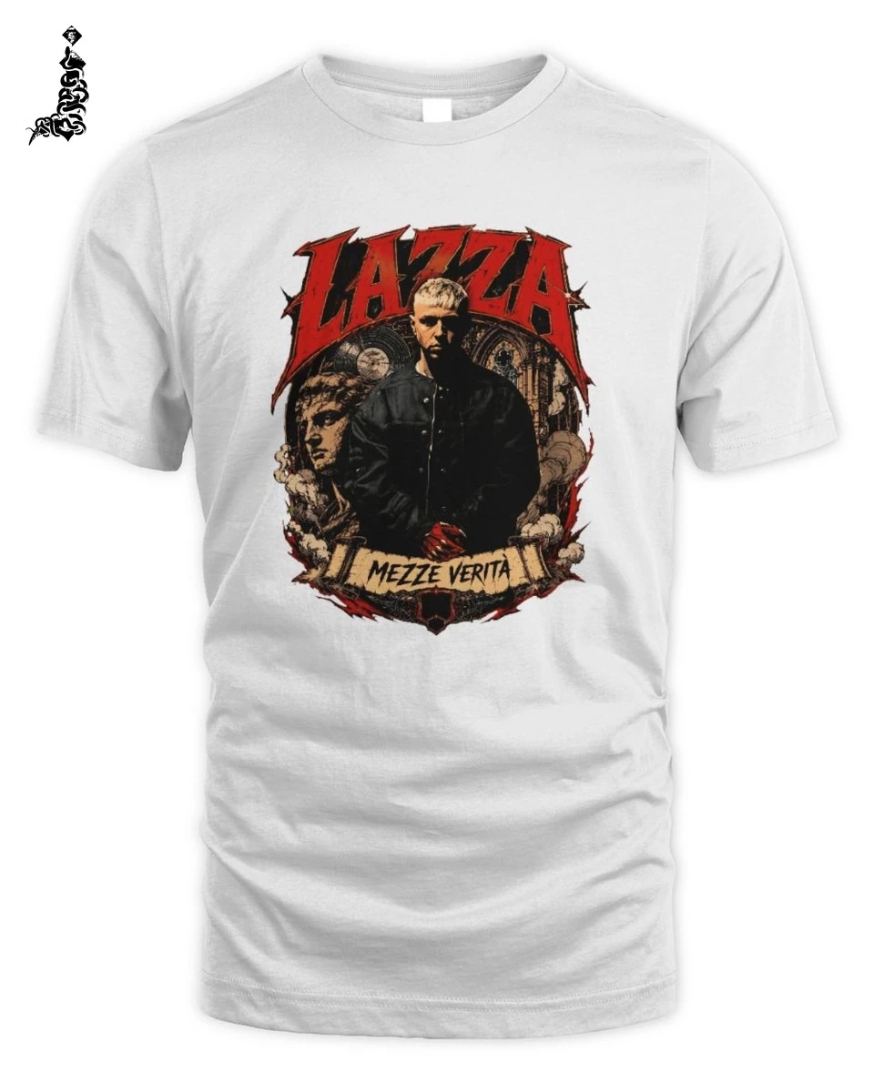 T-Shirt Lazza Mezze Verità Unisex in Puro Cotone 1 Lazza Rap Merch