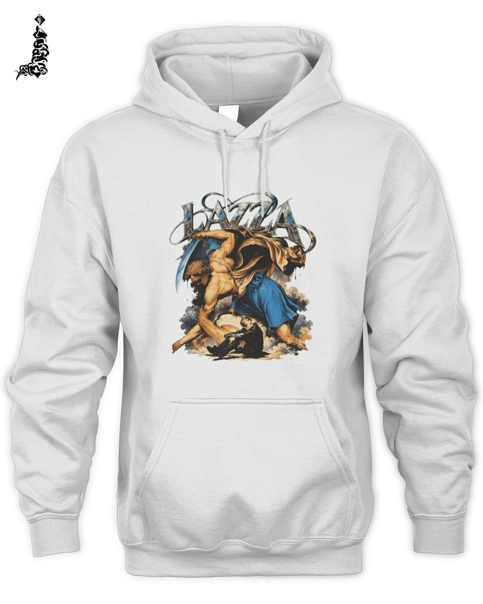 T-Shirt Lazza Merch Unisex in Cotone con Grafica Mitologica e Spada 2 Lazza Rap Merch