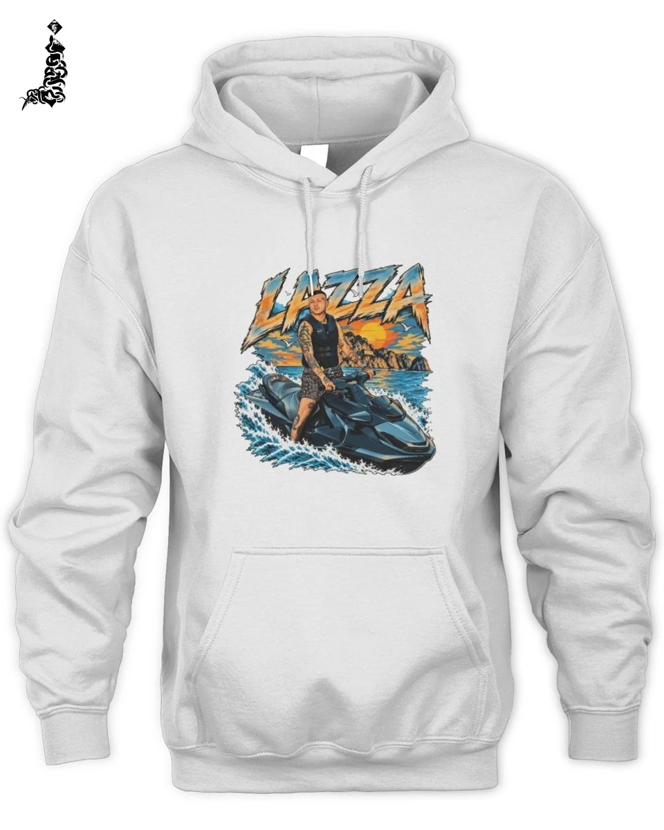 T-Shirt Unisex Lazza Merch Grafica Retrò Moto d'Acqua e Tramonto 2 Lazza Rap Merch