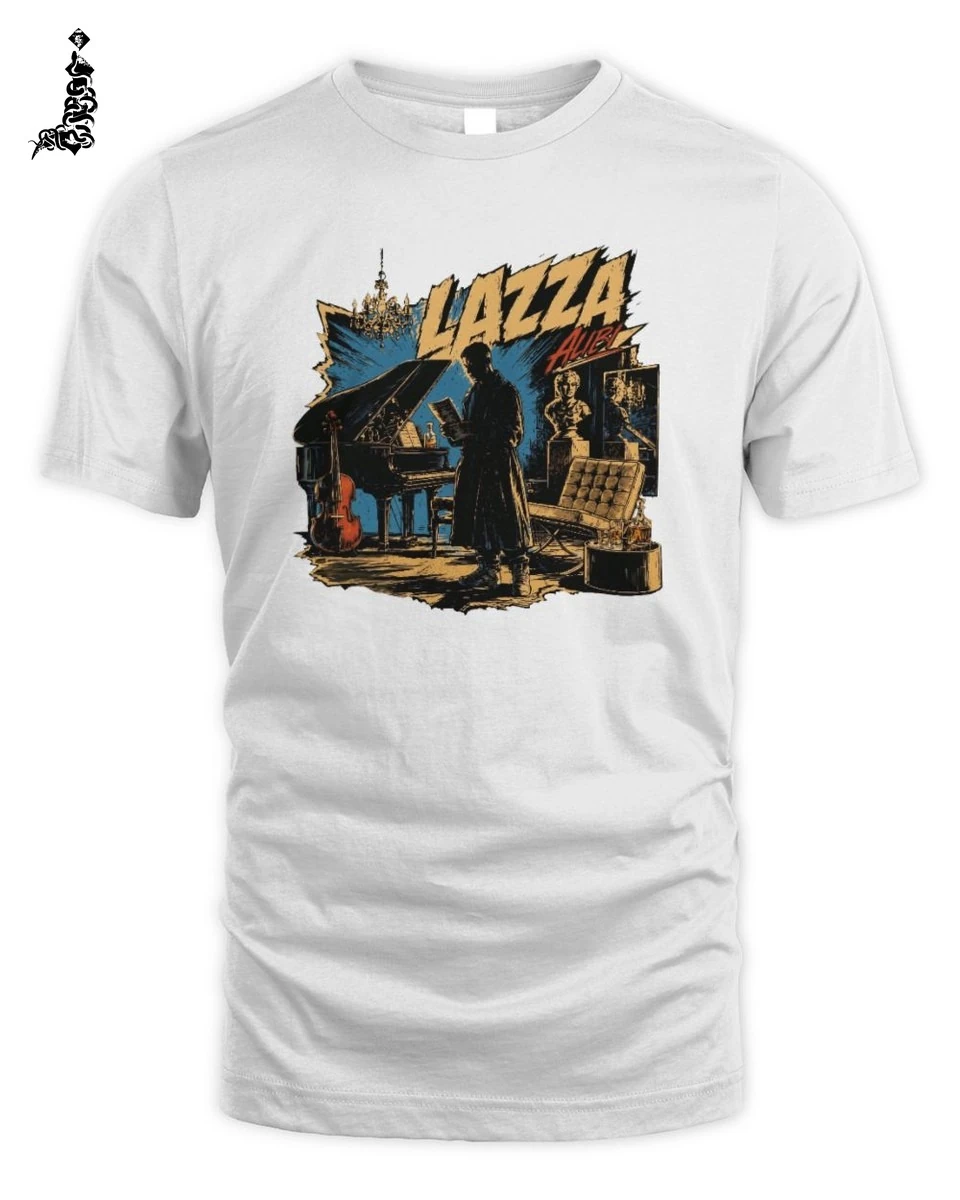 T-Shirt Unisex Lazza Musicista Pianoforte Noir Studio Grafica 1 Lazza Rap Merch