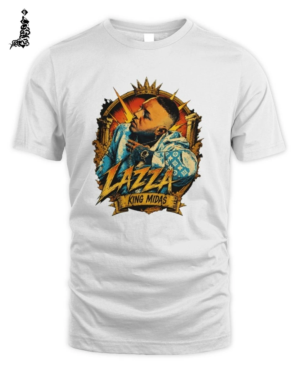 T-shirt Lazza Re Mida Ritratto Pop Art Hip Hop Italiano 1 Lazza Rap Merch