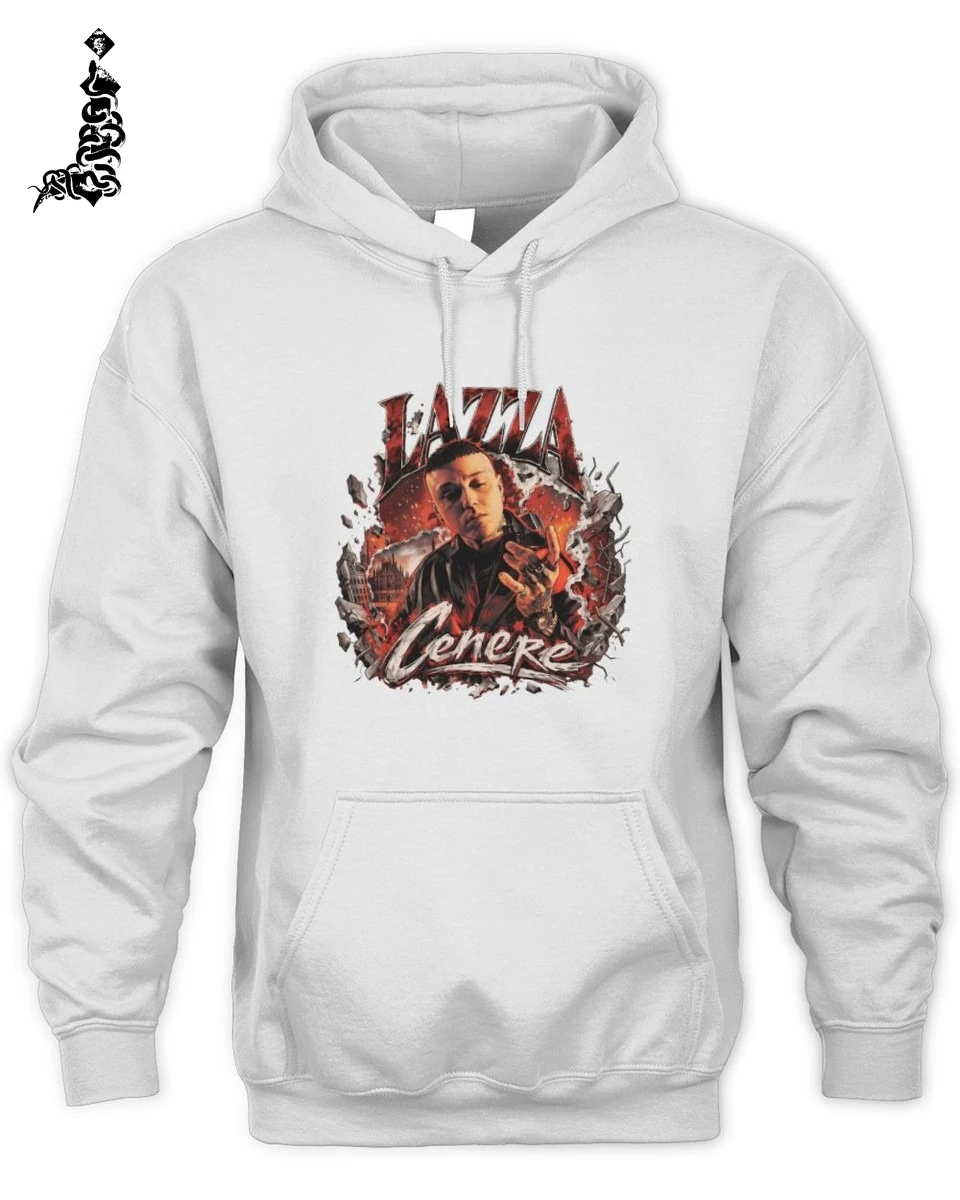 Maglietta Lazza Cenere Unisex T-Shirt in Puro Cotone Bianco 2 Abbigliamento fan Lazza Cenere fiamme